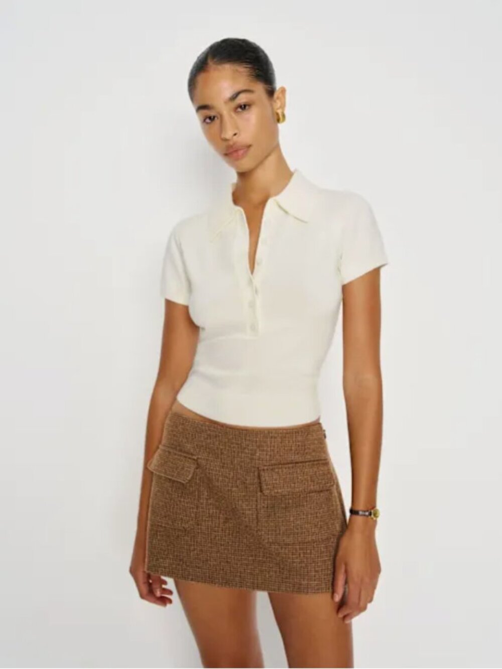 Reformation Colloway Low Rise Plaid Wool Mini Skort